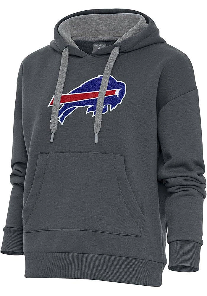Antigua Buffalo Bills Womens Charcoal Chenille Logo Victory Hooded Sweatshirt