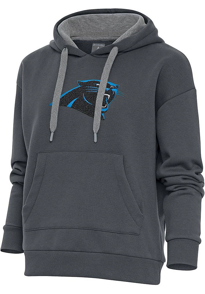 Antigua Carolina Panthers Womens Charcoal Chenille Logo Victory Hooded Sweatshirt