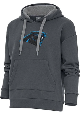 Antigua Carolina Panthers Womens Charcoal Chenille Logo Victory Hooded Sweatshirt