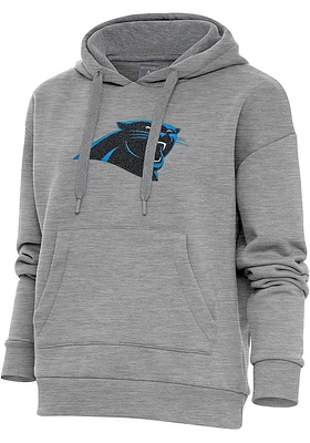 Antigua Carolina Panthers Womens Grey Chenille Logo Victory Hooded Sweatshirt