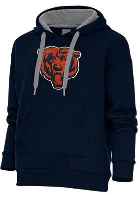 Antigua Chicago Bears Womens Navy Blue Chenille Logo Victory Hooded Sweatshirt