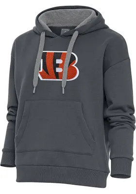 Antigua Cincinnati Bengals Womens Charcoal Chenille Logo Victory Hooded Sweatshirt