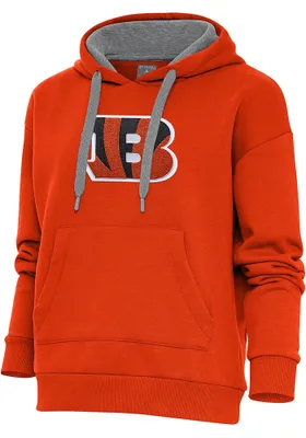 Antigua Cincinnati Bengals Womens Chenille Logo Victory Hooded Sweatshirt