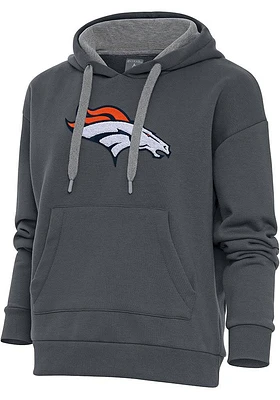 Antigua Denver Broncos Womens Charcoal Chenille Logo Victory Hooded Sweatshirt