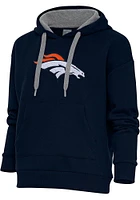 Antigua Denver Broncos Womens Navy Blue Chenille Logo Victory Hooded Sweatshirt