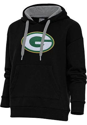 Antigua Green Bay Packers Womens Chenille Logo Victory Hooded Sweatshirt