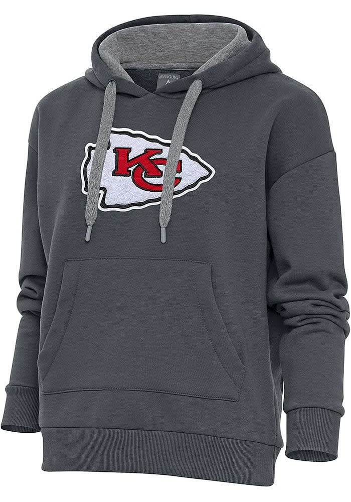 Antigua Kansas City Chiefs Womens Charcoal Chenille Logo Victory Hooded Sweatshirt