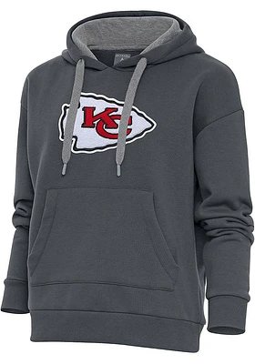 Antigua Kansas City Chiefs Womens Charcoal Chenille Logo Victory Hooded Sweatshirt