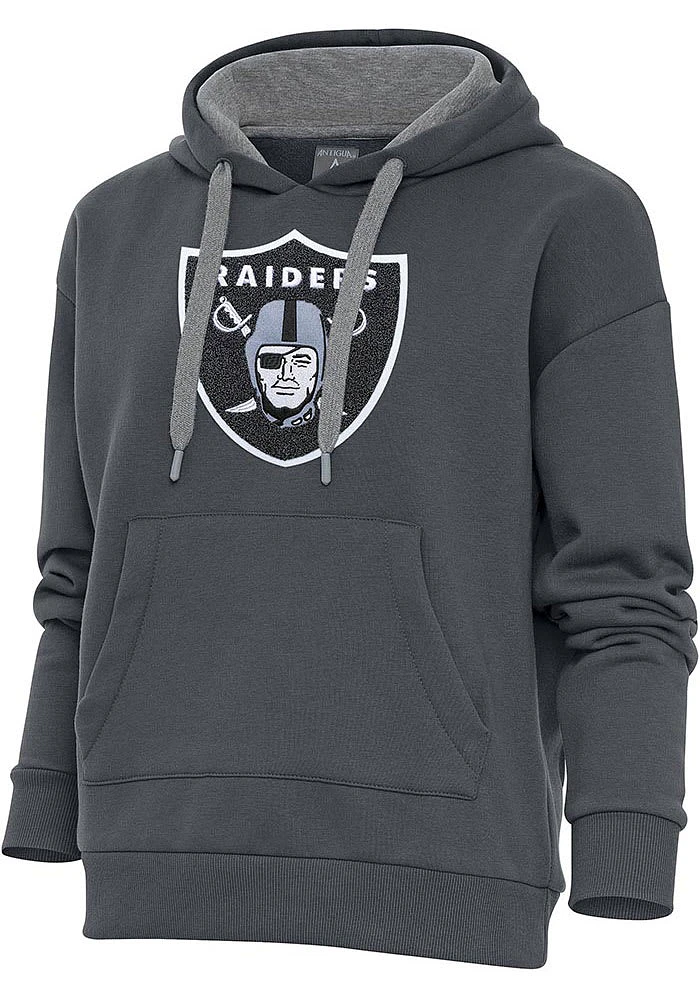 Antigua Las Vegas Raiders Womens Charcoal Chenille Logo Victory Hooded Sweatshirt