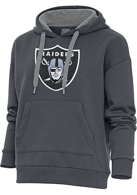 Antigua Las Vegas Raiders Womens Charcoal Chenille Logo Victory Hooded Sweatshirt