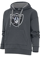 Antigua Las Vegas Raiders Womens Charcoal Chenille Logo Victory Hooded Sweatshirt