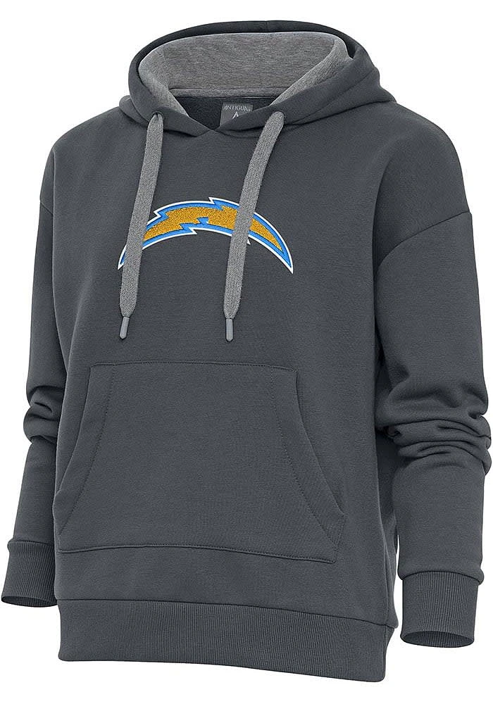 Antigua Los Angeles Chargers Womens Charcoal Chenille Logo Victory Hooded Sweatshirt