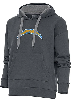Antigua Los Angeles Chargers Womens Charcoal Chenille Logo Victory Hooded Sweatshirt