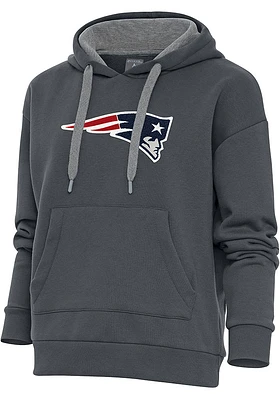 Antigua New England Patriots Womens Charcoal Chenille Logo Victory Hooded Sweatshirt