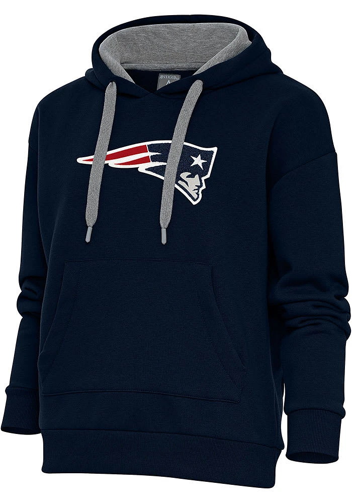 Antigua New England Patriots Womens Navy Blue Chenille Logo Victory Hooded Sweatshirt