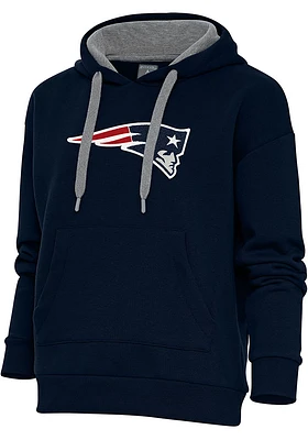 Antigua New England Patriots Womens Navy Blue Chenille Logo Victory Hooded Sweatshirt