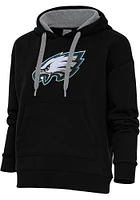 Antigua Philadelphia Eagles Womens Black Chenille Logo Victory Hooded Sweatshirt