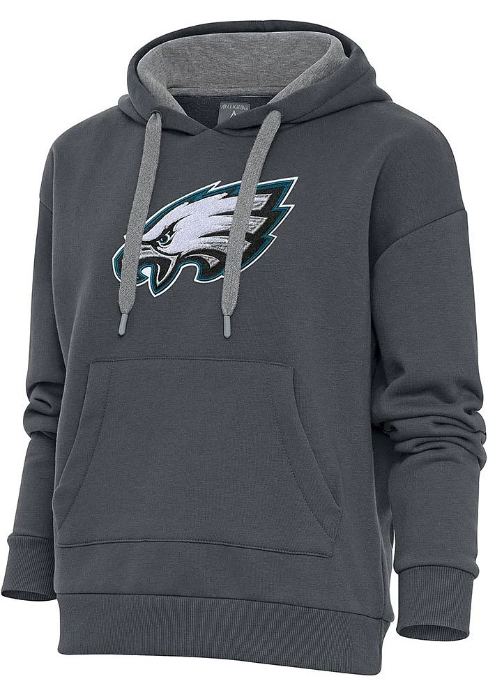 Antigua Philadelphia Eagles Womens Charcoal Chenille Logo Victory Hooded Sweatshirt