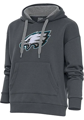Antigua Philadelphia Eagles Womens Charcoal Chenille Logo Victory Hooded Sweatshirt