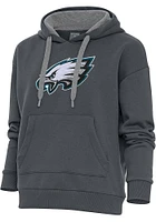 Antigua Philadelphia Eagles Womens Charcoal Chenille Logo Victory Hooded Sweatshirt