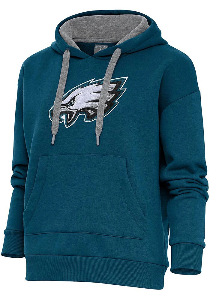 Antigua Philadelphia Eagles Womens Teal Chenille Logo Victory Hooded Sweatshirt