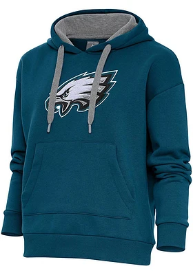 Antigua Philadelphia Eagles Womens Teal Chenille Logo Victory Hooded Sweatshirt
