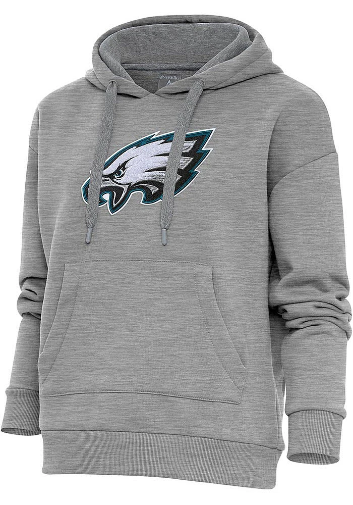 Antigua Philadelphia Eagles Womens Grey Chenille Logo Victory Hooded Sweatshirt