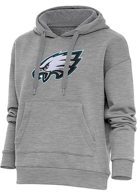 Antigua Philadelphia Eagles Womens Grey Chenille Logo Victory Hooded Sweatshirt