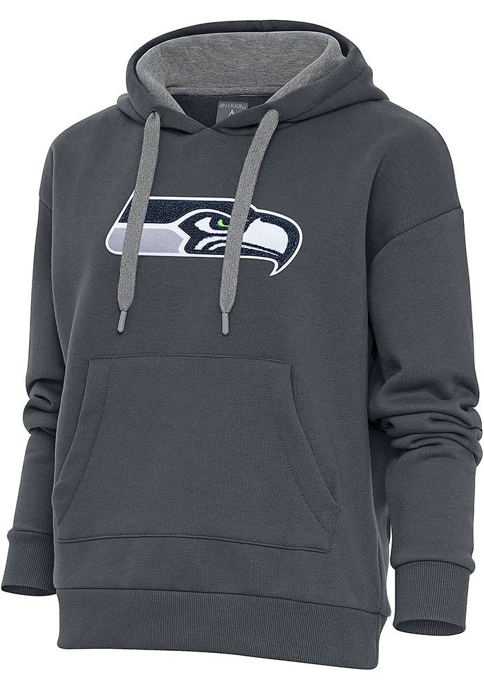 Antigua Seattle Seahawks Womens Charcoal Chenille Logo Victory Hooded Sweatshirt