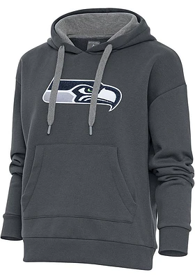 Antigua Seattle Seahawks Womens Charcoal Chenille Logo Victory Hooded Sweatshirt