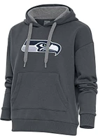 Antigua Seattle Seahawks Womens Charcoal Chenille Logo Victory Hooded Sweatshirt