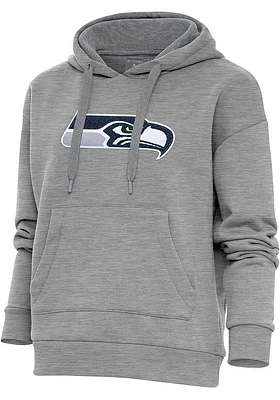 Antigua Seattle Seahawks Womens Grey Chenille Logo Victory Hooded Sweatshirt