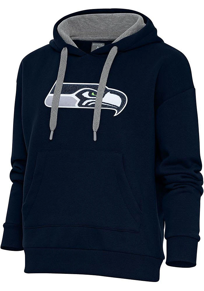 Antigua Seattle Seahawks Womens Navy Blue Chenille Logo Victory Hooded Sweatshirt