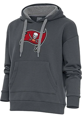Antigua Tampa Bay Buccaneers Womens Charcoal Chenille Logo Victory Hooded Sweatshirt