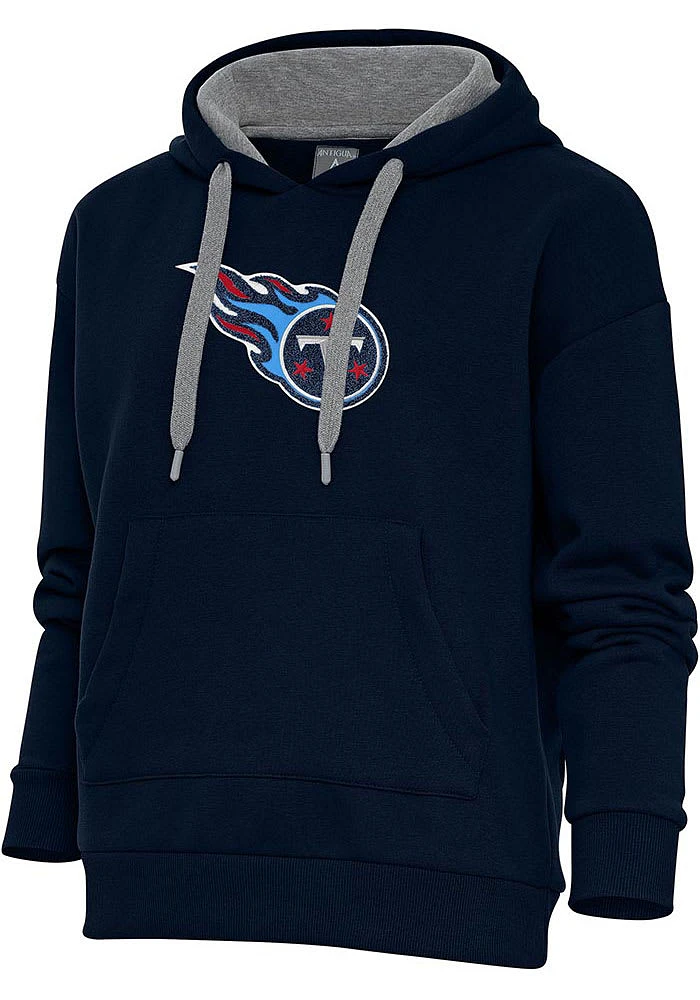 Antigua Tennessee Titans Womens Navy Blue Chenille Logo Victory Hooded Sweatshirt