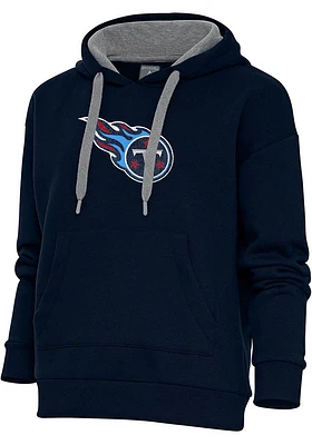 Antigua Tennessee Titans Womens Navy Blue Chenille Logo Victory Hooded Sweatshirt