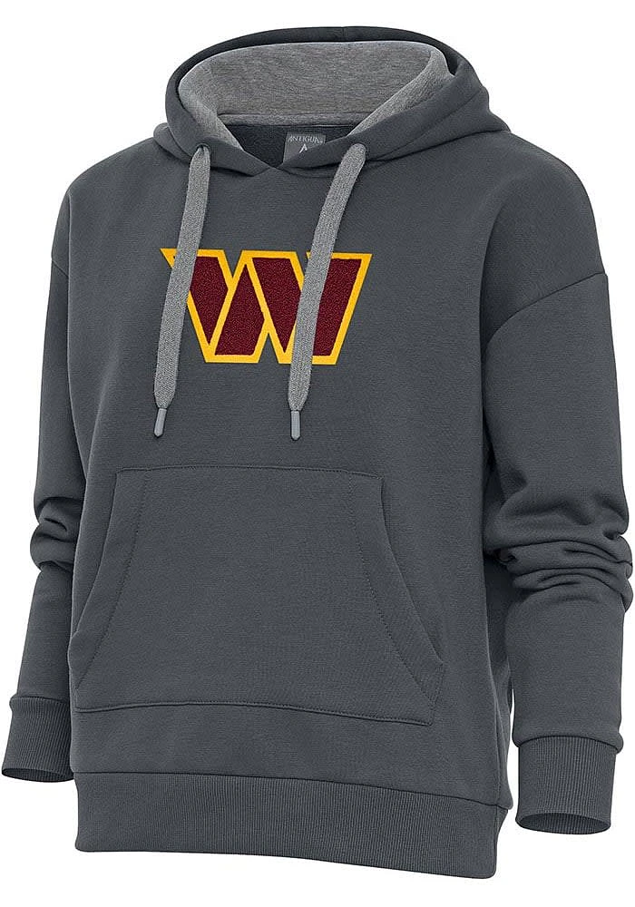 Antigua Washington Commanders Womens Charcoal Chenille Logo Victory Hooded Sweatshirt