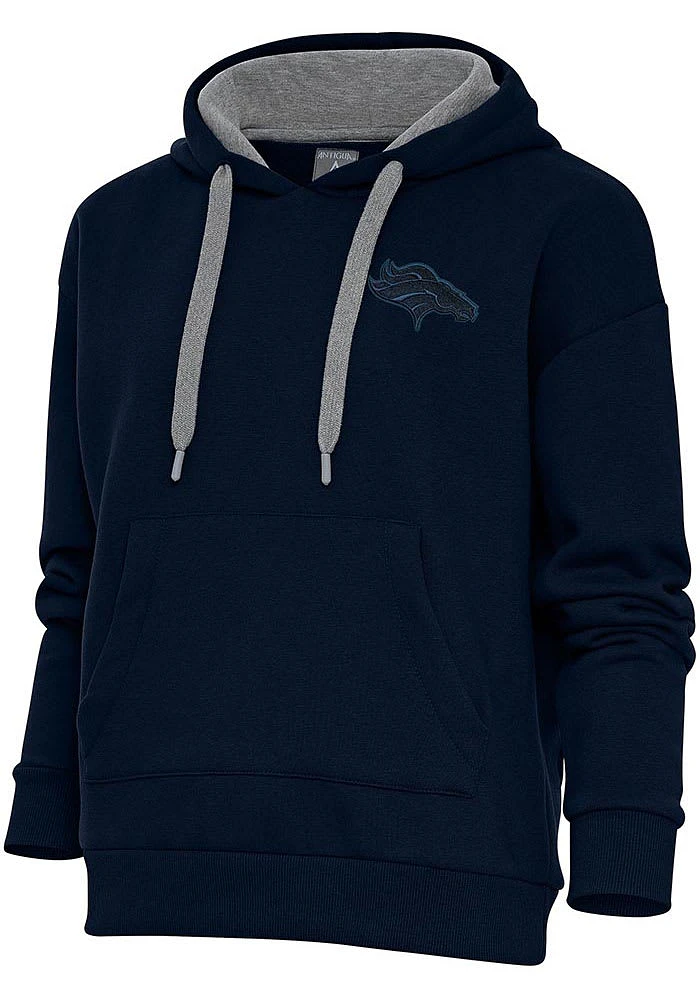 Antigua Denver Broncos Womens Navy Blue Tonal Logo Victory Hooded Sweatshirt