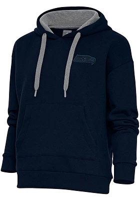 Antigua Seattle Seahawks Womens Navy Blue Tonal Logo Victory Hooded Sweatshirt