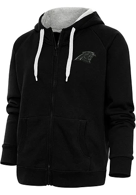 Antigua Carolina Panthers Womens Black Tonal Logo Victory Long Sleeve Full Zip Jacket