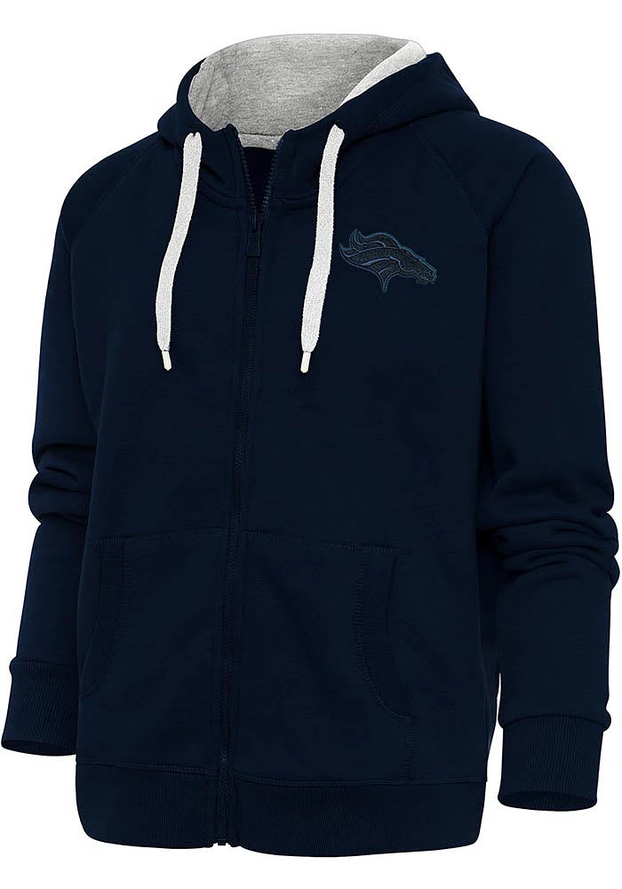 Antigua Denver Broncos Womens Navy Blue Tonal Logo Victory Long Sleeve Full Zip Jacket