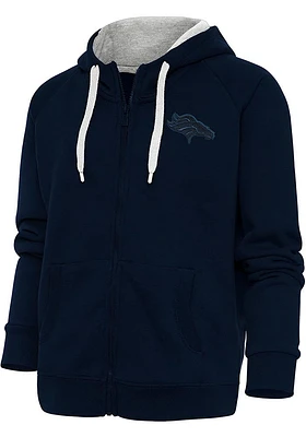 Antigua Denver Broncos Womens Navy Blue Tonal Logo Victory Long Sleeve Full Zip Jacket