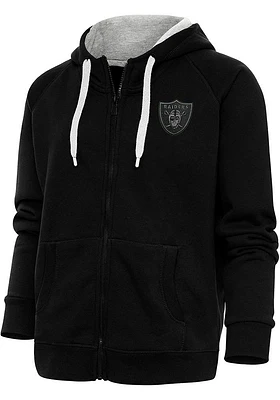 Antigua Las Vegas Raiders Womens Black Tonal Logo Victory Long Sleeve Full Zip Jacket