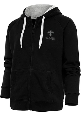 Antigua New Orleans Saints Womens Black Tonal Logo Victory Long Sleeve Full Zip Jacket