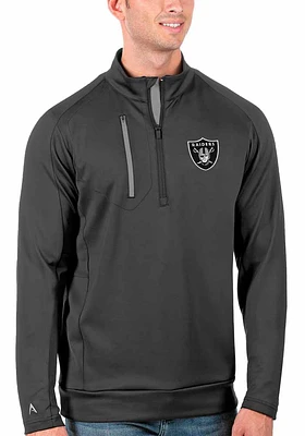 Antigua Las Vegas Raiders Mens Grey Generation Long Sleeve Qtr Zip Pullover