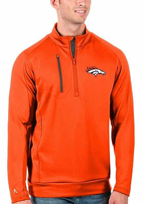 Antigua Denver Broncos Mens Orange Generation Long Sleeve Qtr Zip Pullover