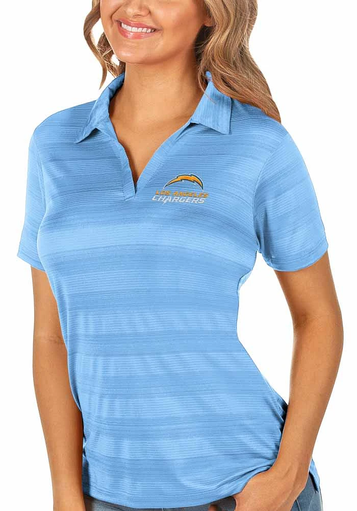 Antigua Los Angeles Chargers Womens Light Blue Compass Short Sleeve Polo Shirt