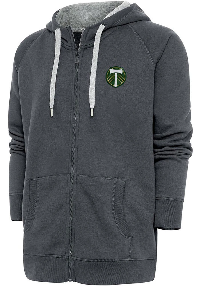 Antigua Portland Timbers Mens Charcoal Victory Long Sleeve Full Zip Jacket