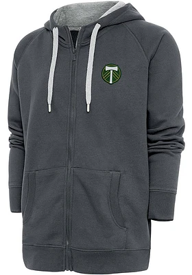 Antigua Portland Timbers Mens Charcoal Victory Long Sleeve Full Zip Jacket