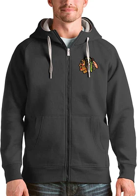 Antigua Chicago Blackhawks Mens Charcoal Victory Full Long Sleeve Zip Jacket